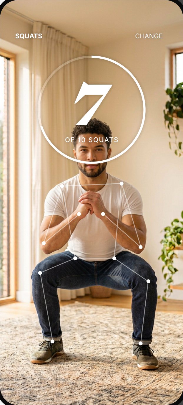 The Recess break screen, counting 7 of 10 squats from the camera.